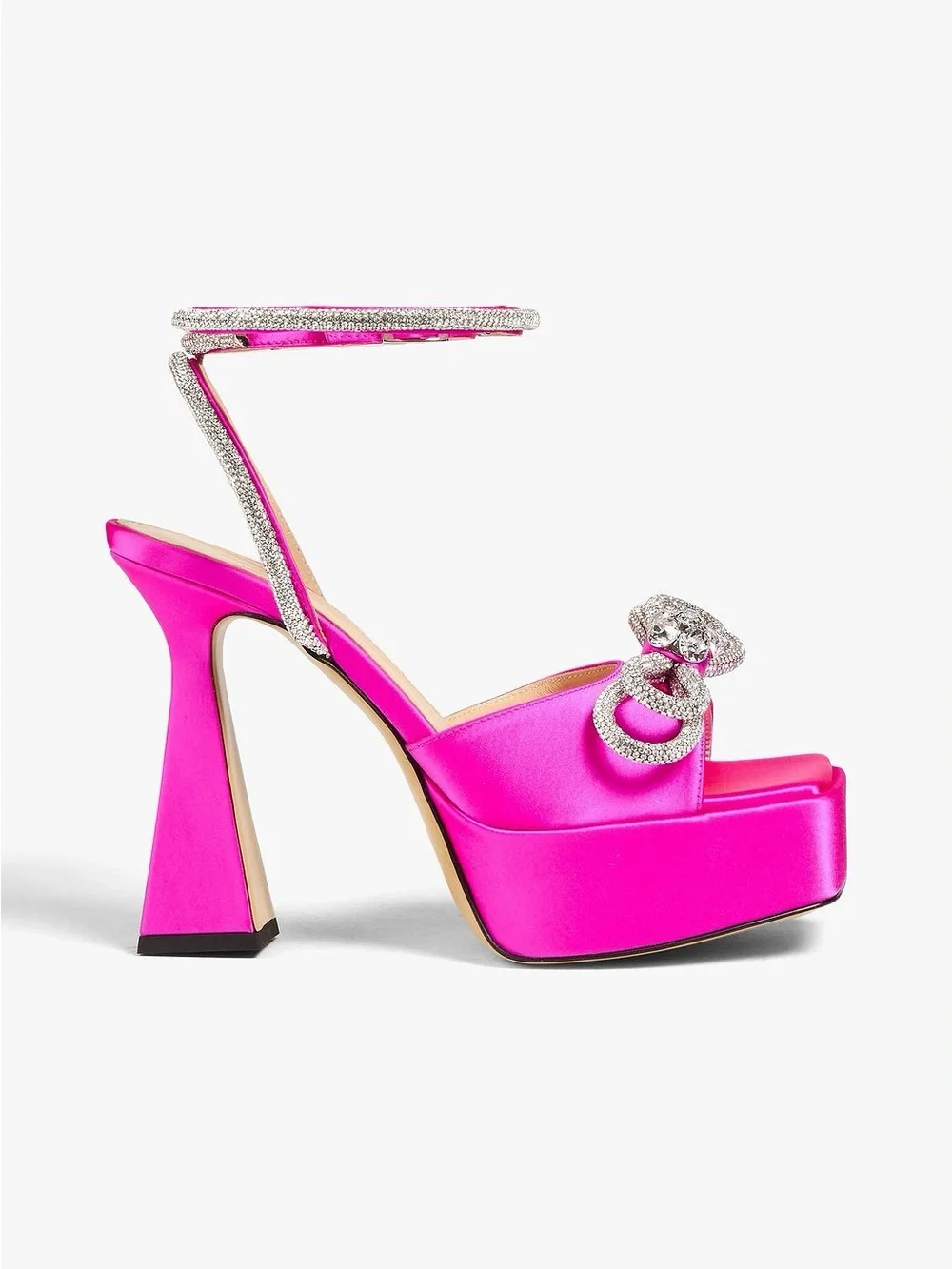 MACH & MACH - Double Bow - 140 Silk Ankle Strap Sandals - 38 - New - Fuchsia
